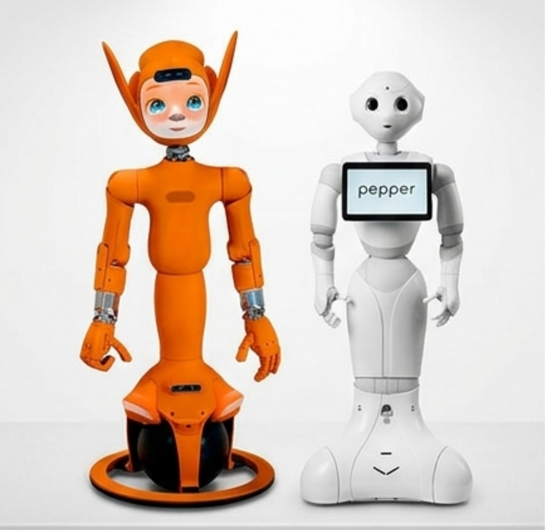 Pepper and Mirokai robots together